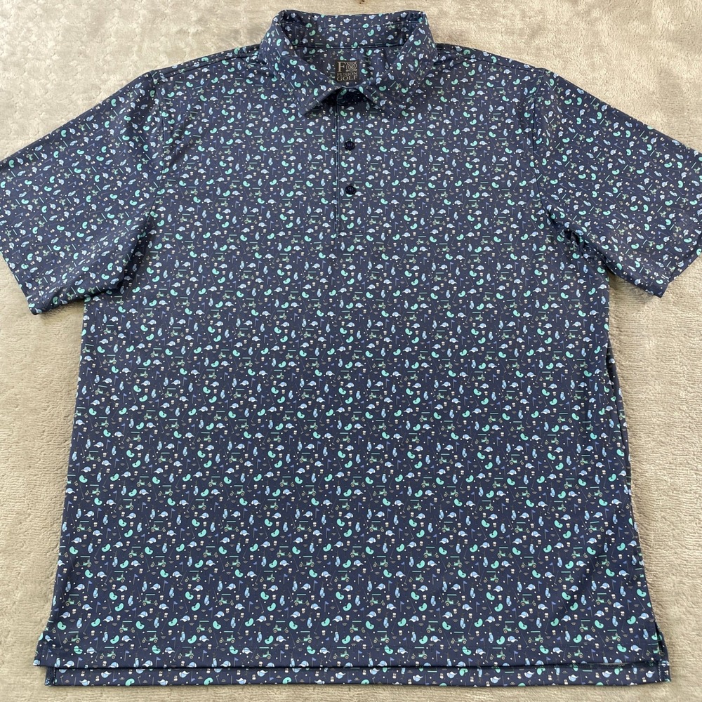 FX Fusion Golf Polo Shirt Mens XL Blue Performance Golf Cart Drink Light Stretch